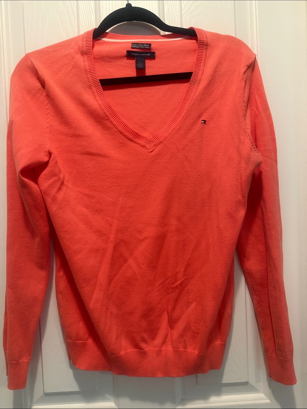 Tommy Hilfiger Women’s Coral-Orange V-Neck Sweater